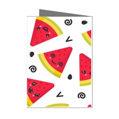 Cute Smiling Watermelon Seamless Pattern White Background Mini Greeting Cards (pkg Of 8) by Simbadda