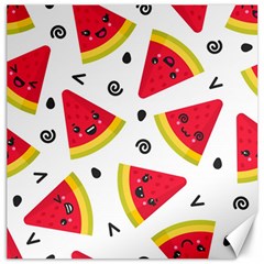 Cute Smiling Watermelon Seamless Pattern White Background Canvas 16  X 16  by Simbadda