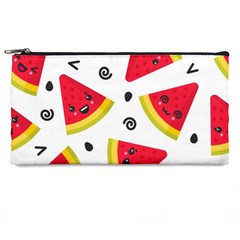 Cute Smiling Watermelon Seamless Pattern White Background Pencil Case by Simbadda