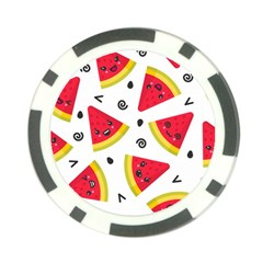 Cute Smiling Watermelon Seamless Pattern White Background Poker Chip Card Guard (10 Pack) by Simbadda