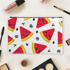 Cute Smiling Watermelon Seamless Pattern White Background Cosmetic Bag (large) by Simbadda