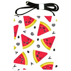 Cute Smiling Watermelon Seamless Pattern White Background Shoulder Sling Bag by Simbadda