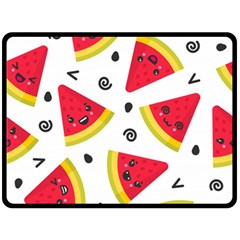 Cute Smiling Watermelon Seamless Pattern White Background Fleece Blanket (large) by Simbadda