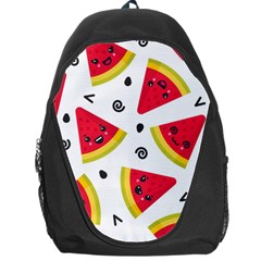 Cute Smiling Watermelon Seamless Pattern White Background Backpack Bag by Simbadda