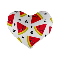 Cute Smiling Watermelon Seamless Pattern White Background Standard 16  Premium Heart Shape Cushions by Simbadda