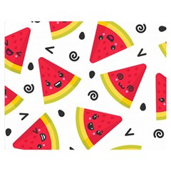 Cute Smiling Watermelon Seamless Pattern White Background Two Sides Premium Plush Fleece Blanket (medium) by Simbadda