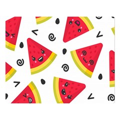 Cute Smiling Watermelon Seamless Pattern White Background Two Sides Premium Plush Fleece Blanket (large) by Simbadda