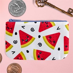 Cute Smiling Watermelon Seamless Pattern White Background Large Coin Purse by Simbadda