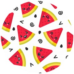 Cute Smiling Watermelon Seamless Pattern White Background Wooden Puzzle Round