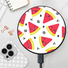 Cute Smiling Watermelon Seamless Pattern White Background Wireless Fast Charger(black) by Simbadda