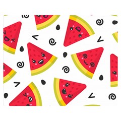 Cute Smiling Watermelon Seamless Pattern White Background Premium Plush Fleece Blanket (medium) by Simbadda