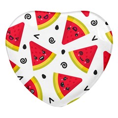 Cute Smiling Watermelon Seamless Pattern White Background Heart Glass Fridge Magnet (4 Pack)