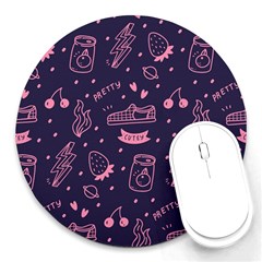 Various Cute Girly Stuff Seamless Pattern Round Mousepad by Simbadda