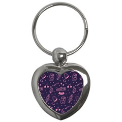 Various Cute Girly Stuff Seamless Pattern Key Chain (heart) by Simbadda