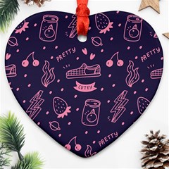 Various Cute Girly Stuff Seamless Pattern Heart Ornament (two Sides) by Simbadda