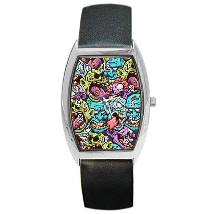 Zombie Heads Pattern Barrel Style Metal Watch