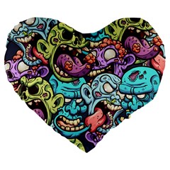 Zombie Heads Pattern Large 19  Premium Heart Shape Cushions by Simbadda