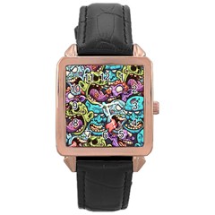 Zombie Heads Pattern Rose Gold Leather Watch  by Simbadda