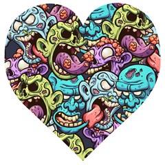 Zombie Heads Pattern Wooden Puzzle Heart by Simbadda