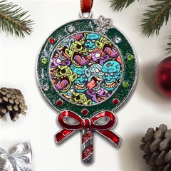 Zombie Heads Pattern Metal X mas Lollipop With Crystal Ornament