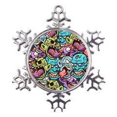 Zombie Heads Pattern Metal Large Snowflake Ornament by Simbadda