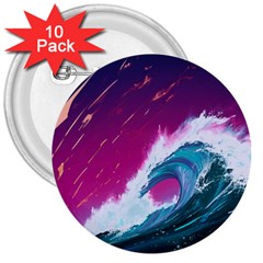 Tsunami Waves Ocean Sea Nautical Nature Water Unique 3  Buttons (10 Pack)  by Simbadda