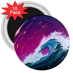 Tsunami Waves Ocean Sea Nautical Nature Water Unique 3  Magnets (10 Pack) 