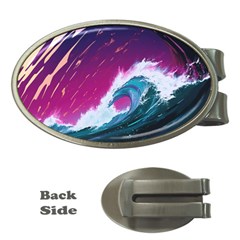 Tsunami Waves Ocean Sea Nautical Nature Water Unique Money Clips (oval)  by Simbadda