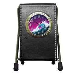 Tsunami Waves Ocean Sea Nautical Nature Water Unique Pen Holder Desk Clock by Simbadda