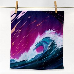 Tsunami Waves Ocean Sea Nautical Nature Water Unique Face Towel by Simbadda