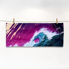 Tsunami Waves Ocean Sea Nautical Nature Water Unique Hand Towel by Simbadda