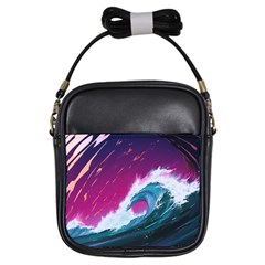 Tsunami Waves Ocean Sea Nautical Nature Water Unique Girls Sling Bag by Simbadda