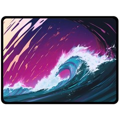 Tsunami Waves Ocean Sea Nautical Nature Water Unique Fleece Blanket (large) by Simbadda