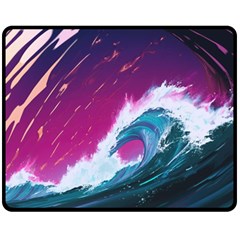 Tsunami Waves Ocean Sea Nautical Nature Water Unique Fleece Blanket (medium) by Simbadda