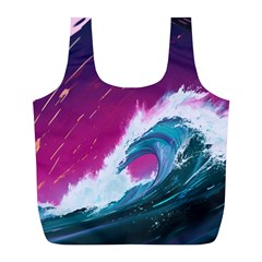 Tsunami Waves Ocean Sea Nautical Nature Water Unique Full Print Recycle Bag (l) by Simbadda