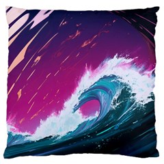 Tsunami Waves Ocean Sea Nautical Nature Water Unique Standard Premium Plush Fleece Cushion Case (one Side) by Simbadda