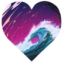 Tsunami Waves Ocean Sea Nautical Nature Water Unique Wooden Puzzle Heart by Simbadda