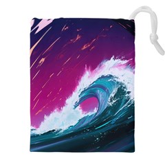 Tsunami Waves Ocean Sea Nautical Nature Water Unique Drawstring Pouch (5xl) by Simbadda