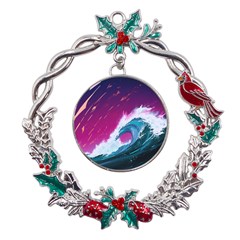 Tsunami Waves Ocean Sea Nautical Nature Water Unique Metal X mas Wreath Holly Leaf Ornament