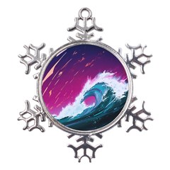 Tsunami Waves Ocean Sea Nautical Nature Water Unique Metal Large Snowflake Ornament by Simbadda