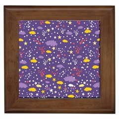 Pattern Cute Clouds Stars Framed Tile by Simbadda