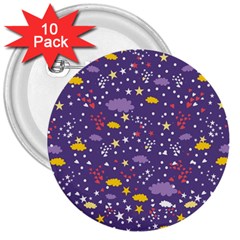 Pattern Cute Clouds Stars 3  Buttons (10 Pack)  by Simbadda