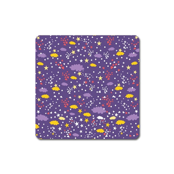 Pattern Cute Clouds Stars Square Magnet