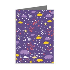 Pattern Cute Clouds Stars Mini Greeting Card by Simbadda