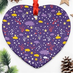 Pattern Cute Clouds Stars Heart Ornament (two Sides) by Simbadda