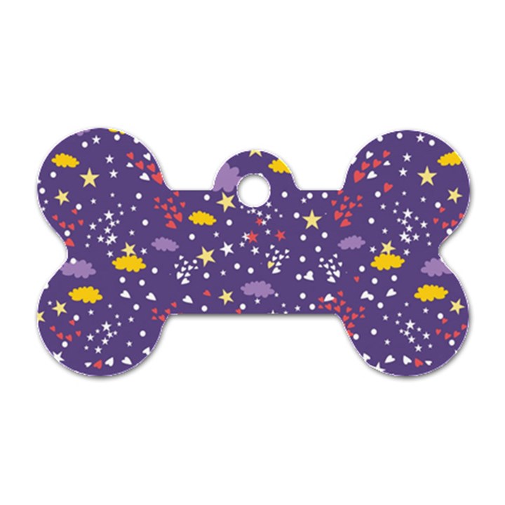 Pattern Cute Clouds Stars Dog Tag Bone (One Side)