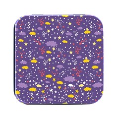 Pattern Cute Clouds Stars Square Metal Box (black) by Simbadda