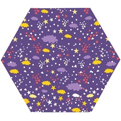 Pattern Cute Clouds Stars Wooden Puzzle Hexagon by Simbadda