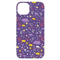 Pattern Cute Clouds Stars Iphone 14 Plus Black Uv Print Case by Simbadda