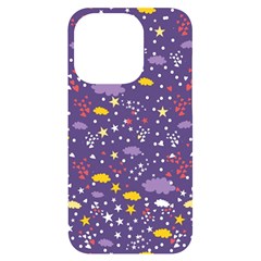 Pattern Cute Clouds Stars Iphone 14 Pro Black Uv Print Case by Simbadda